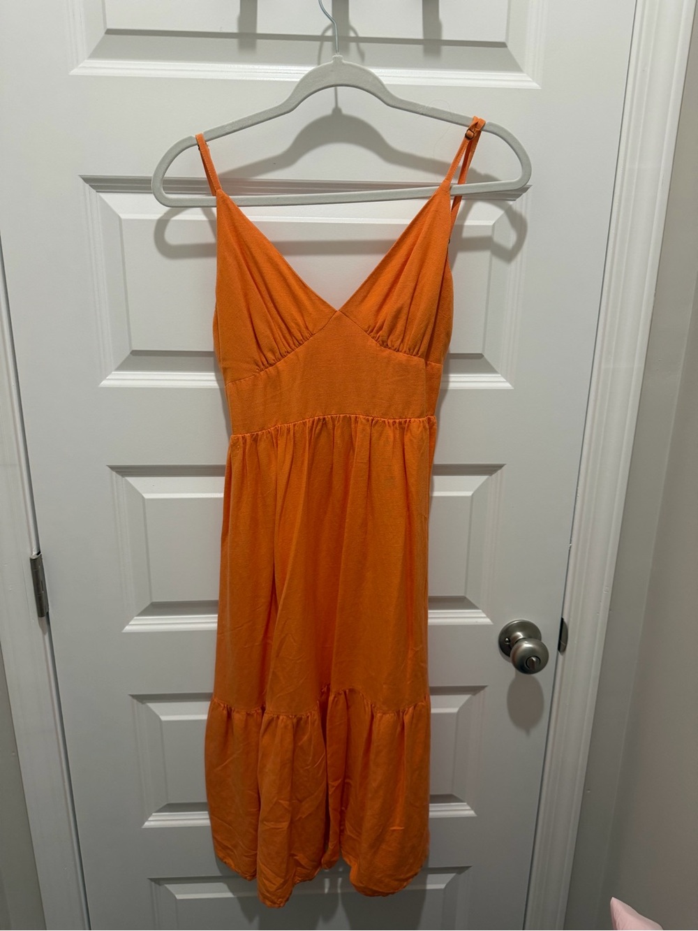 Japna Bright Orange V-Neck Midi Dress